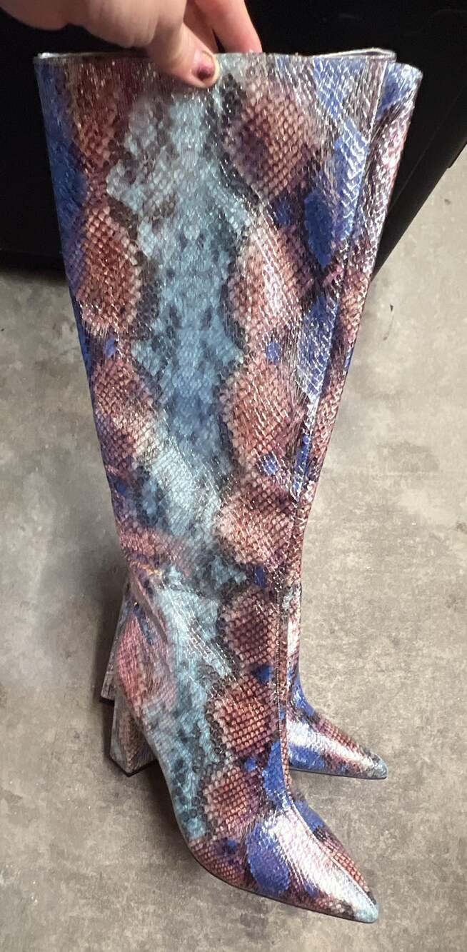 Wild Pair Islah Knee High Boots Size 8 Multi Snakeskin Print Block Heel